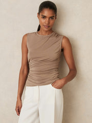 Stretch-Modal Ruched Vest Mocha Brown | Women