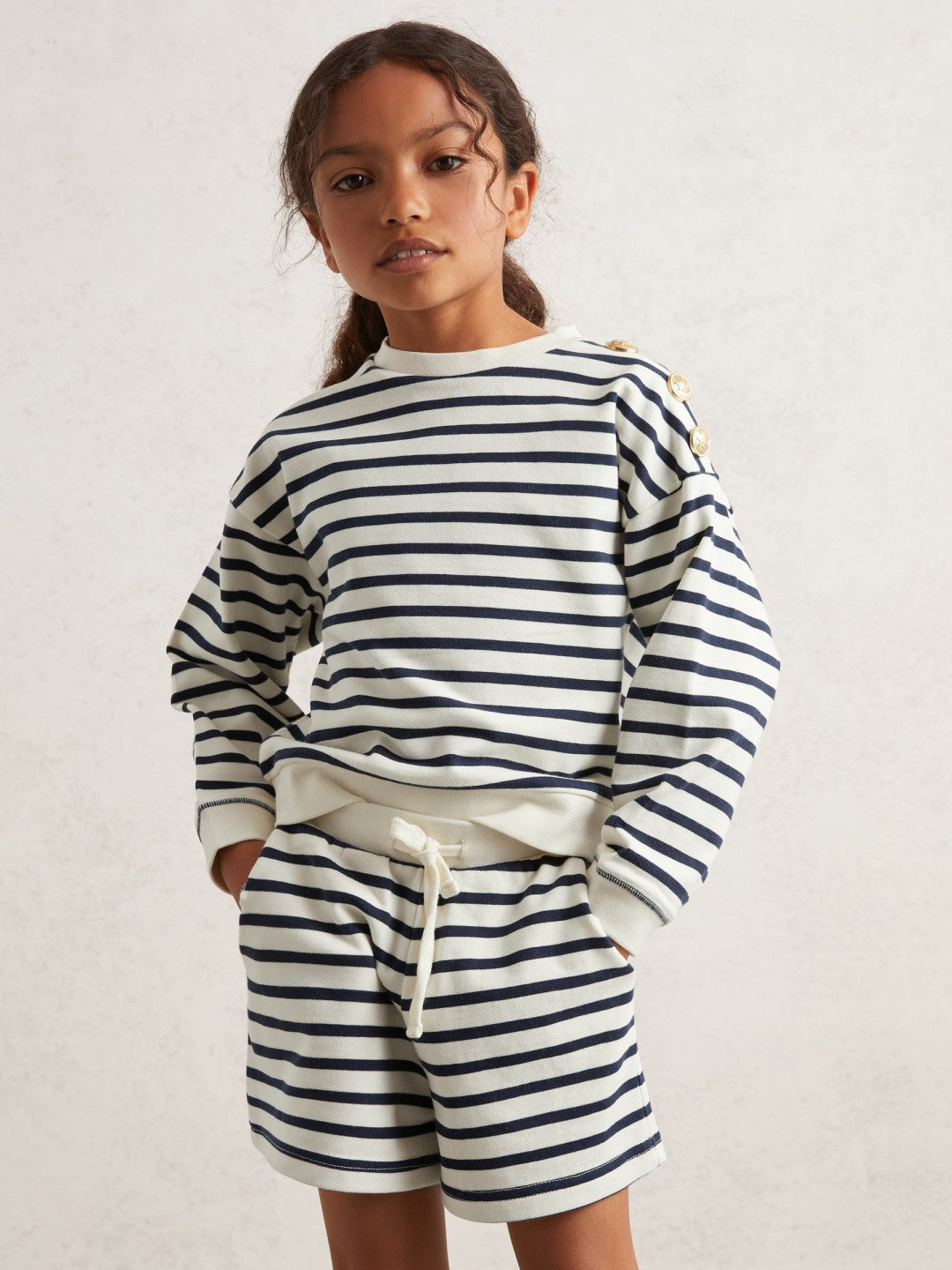 3-9 yrs Stripe Sweatshirt and Shorts Set Cotton-Blend Navy/Ivory | Children & Baby