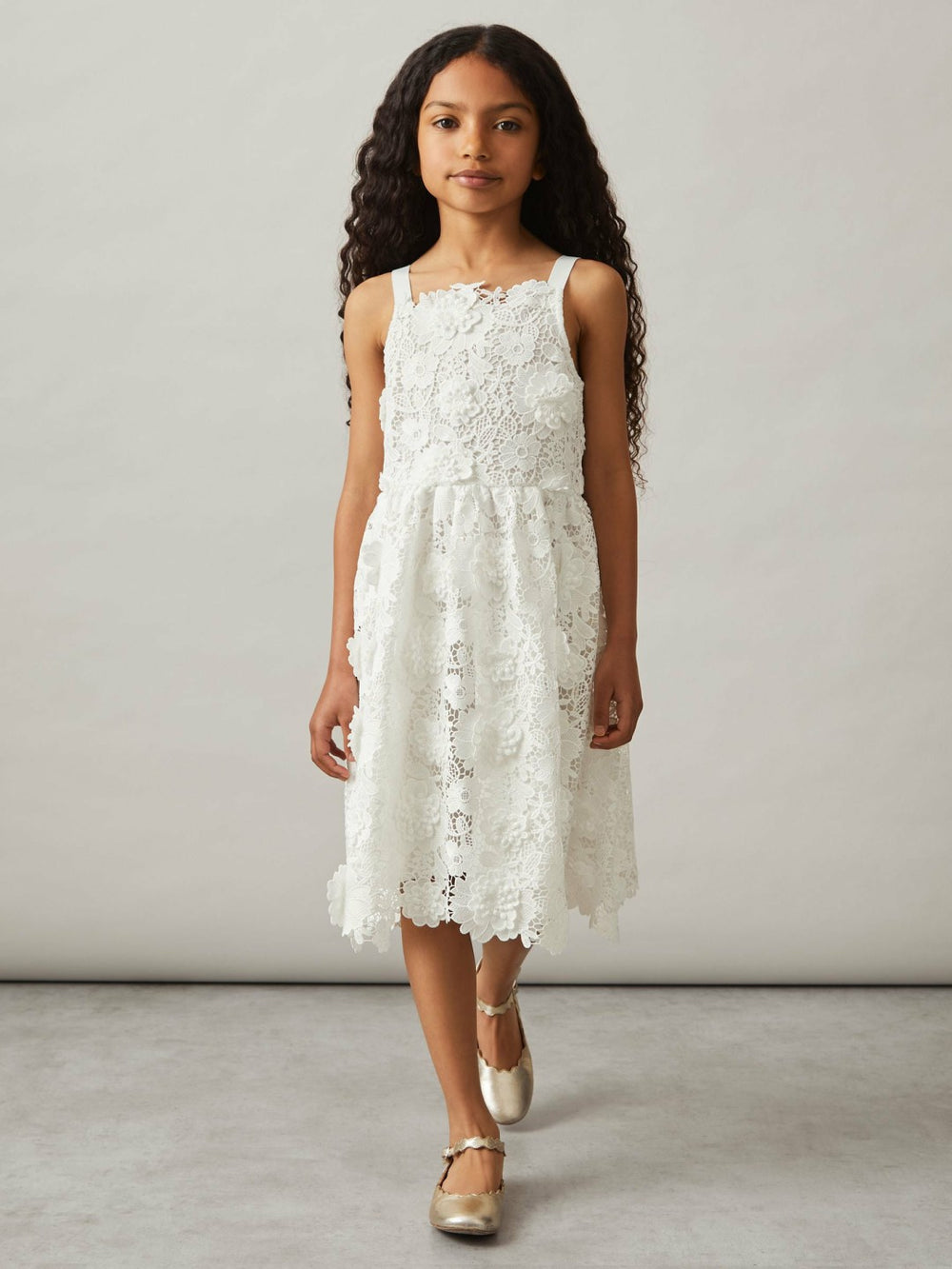9-13 yrs Guipure-Lace Midi Dress Ivory | Children & Baby