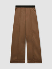 Satin Wide Leg Elastic Waist Trousers Taupe Neutral | Women