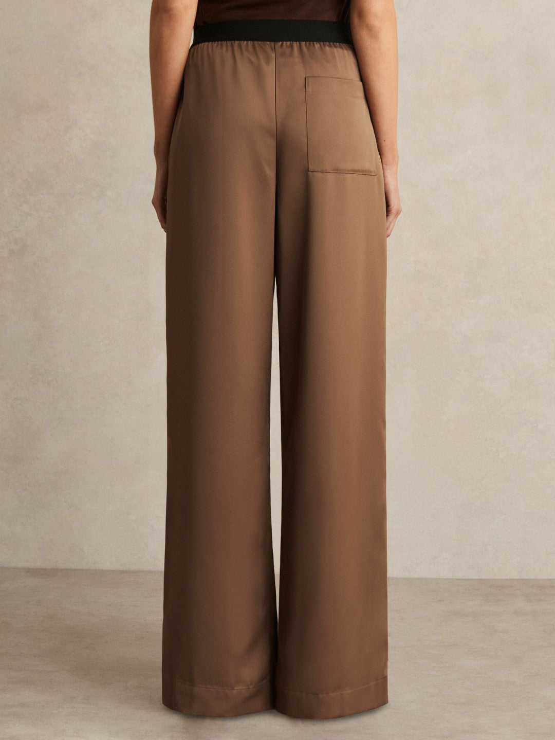Satin Wide Leg Elastic Waist Trousers Taupe Neutral | Women