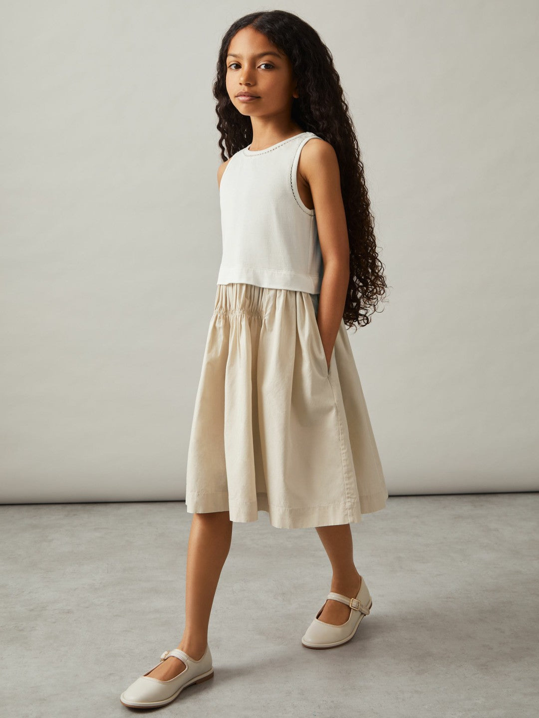 9-13 yrs Cotton Layered Sleeveless Midi Dress Neutral | Children & Baby