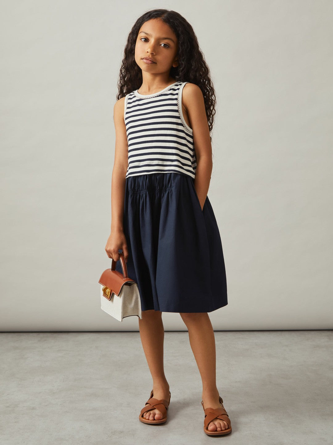 3-9 yrs Cotton Layered Sleeveless Midi Dress Navy | Children & Baby