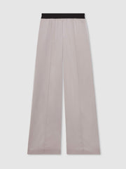 Petite Satin Wide Leg Elastic Waist Trousers Grey | Women