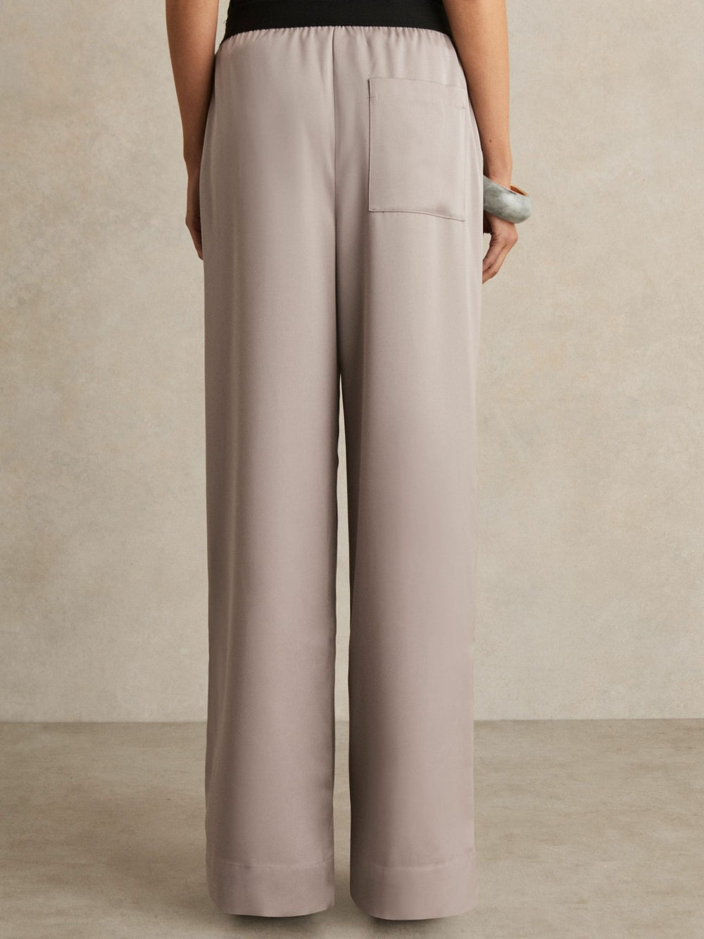 Petite Satin Wide Leg Elastic Waist Trousers Grey | Women