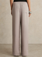 Petite Satin Wide Leg Elastic Waist Trousers Grey | Women