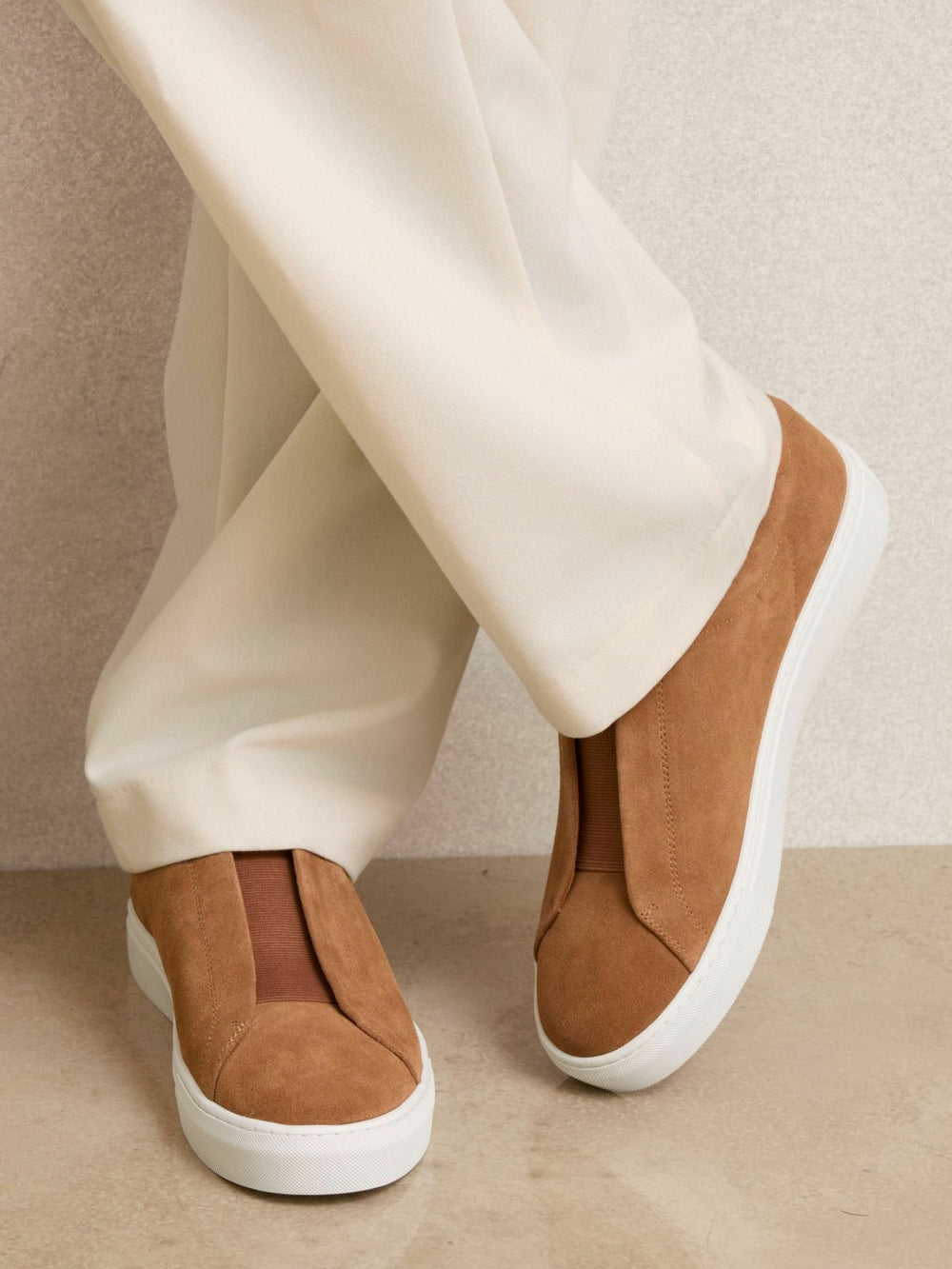 Suede Slip-On Elasticated Trainers Tan Brown | Men