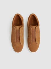 Suede Slip-On Elasticated Trainers Tan Brown | Men