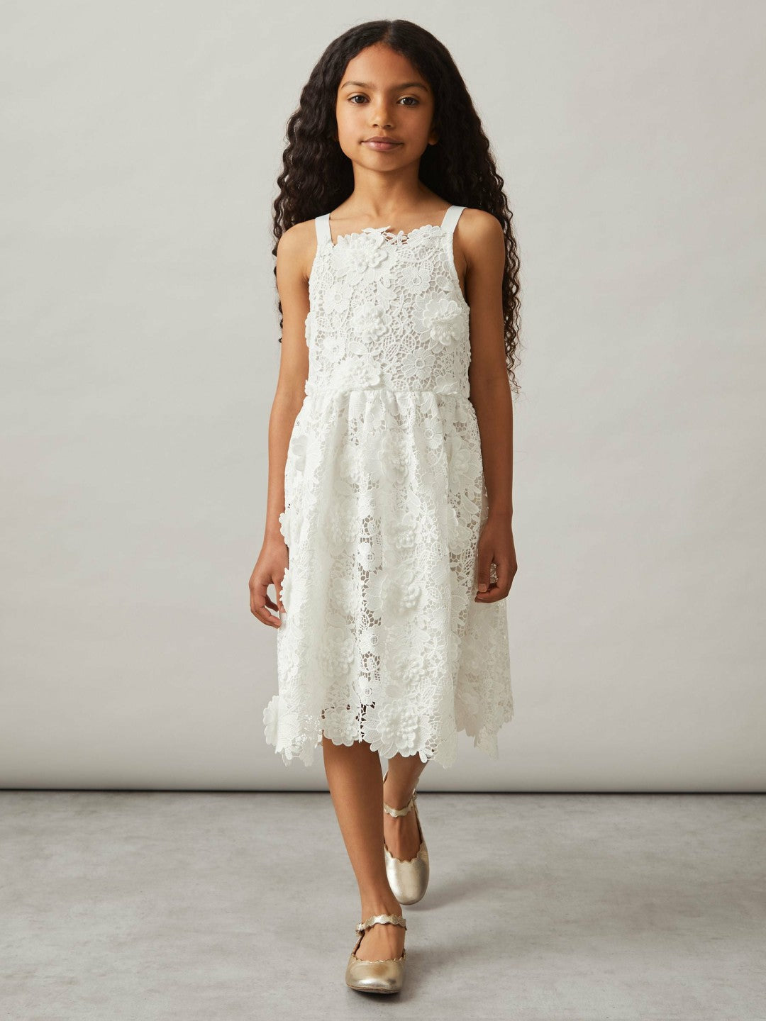4-9 yrs Guipure-Lace Midi Dress Ivory | Children & Baby