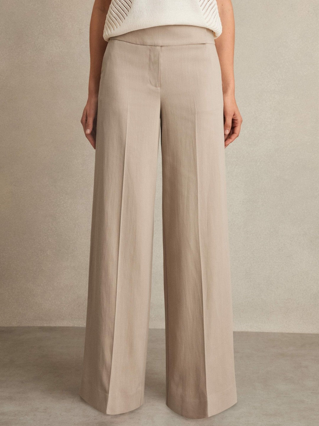 Lyocell-Linen Wide-Leg Trousers Neutral | Women