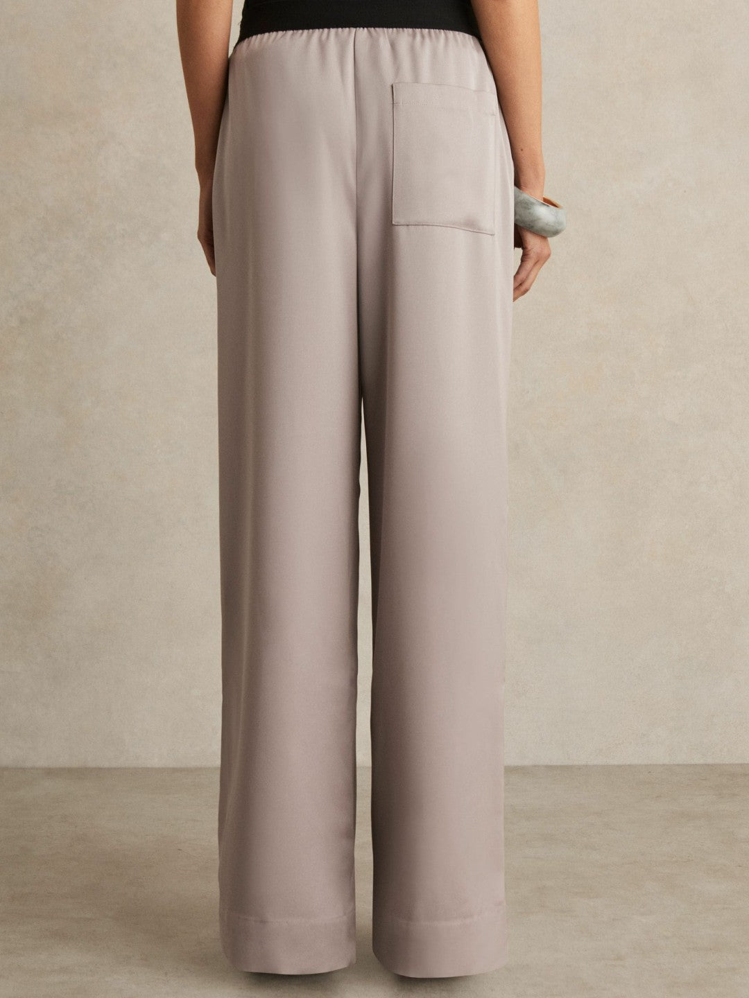 Satin Wide Leg Elastic Waist Trousers Grey | Women