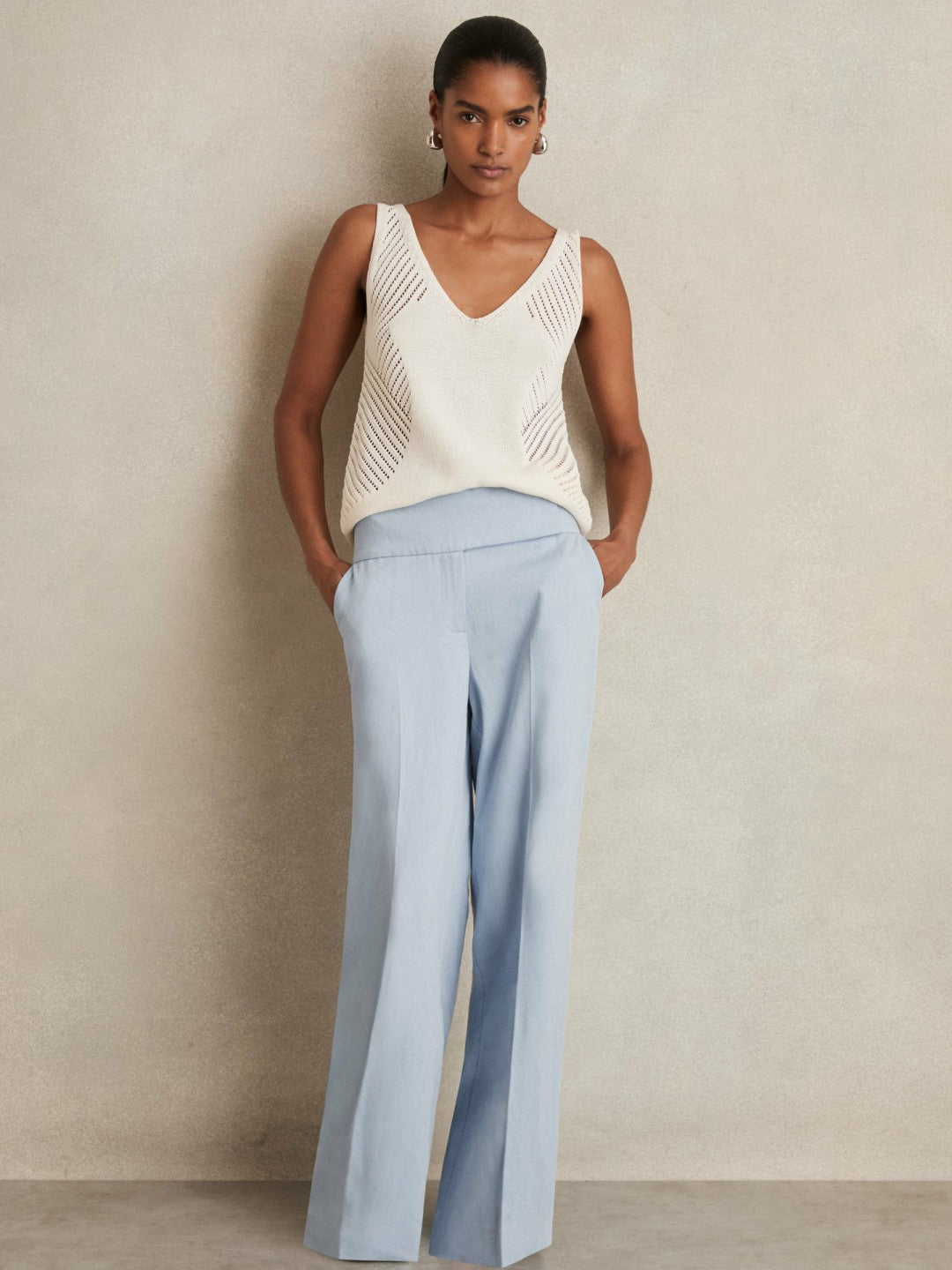 Lyocell-Linen Wide-Leg Trousers Blue | Women