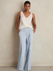 Lyocell-Linen Wide-Leg Trousers Blue | Women