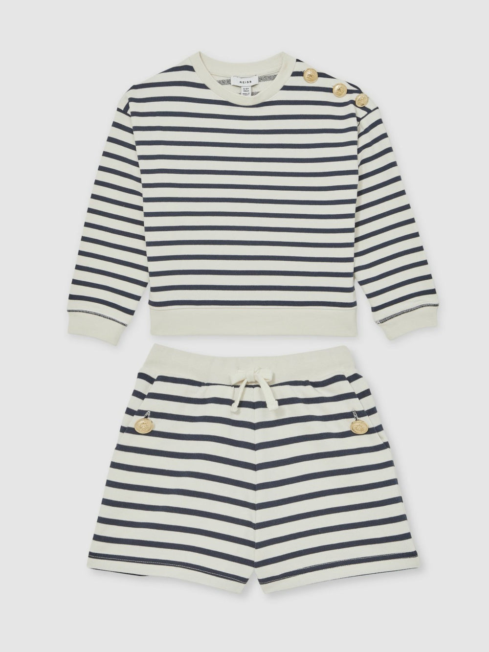 9-13 yrs Stripe Sweatshirt and Shorts Set Cotton-Blend Navy/Ivory | Children & Baby