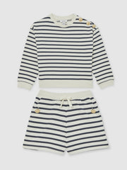 13-14 yrs Stripe Sweatshirt and Shorts Set Cotton-Blend Navy/Ivory | Children & Baby