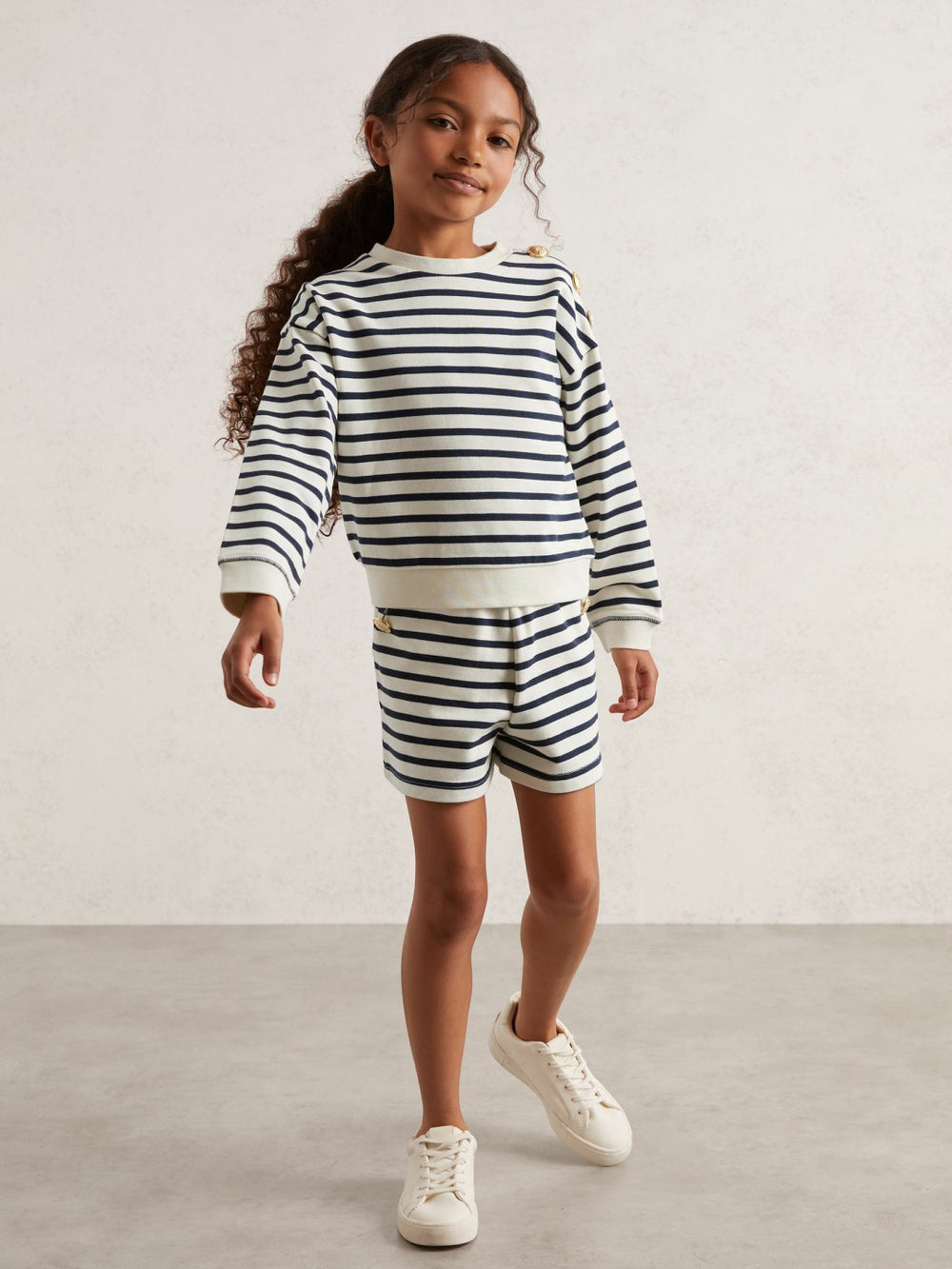 13-14 yrs Stripe Sweatshirt and Shorts Set Cotton-Blend Navy/Ivory | Children & Baby