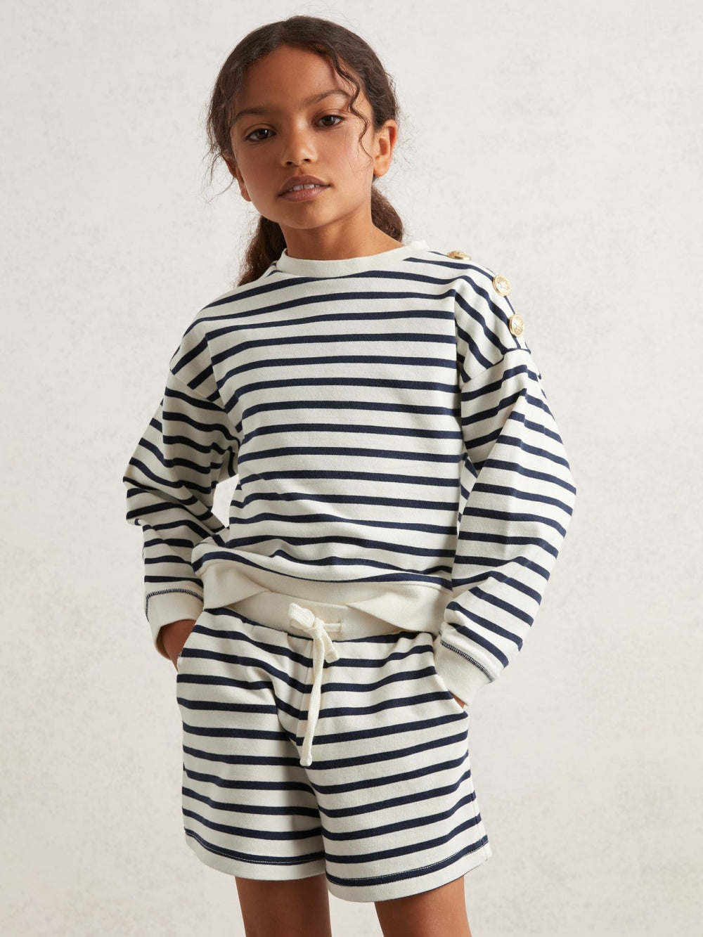 13-14 yrs Stripe Sweatshirt and Shorts Set Cotton-Blend Navy/Ivory | Children & Baby