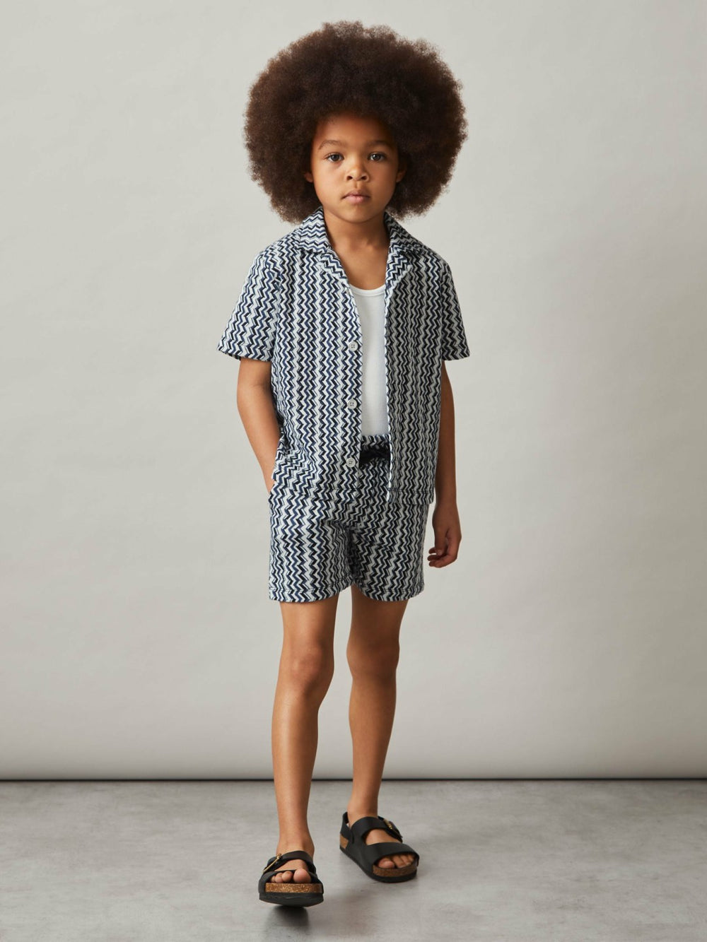 3-9 yrs Zig-Zag Knit Cuban-Collar Shirt Blue | Children & Baby