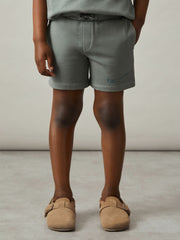 9-13 yrs Cotton Brand-Embroidered Shorts Washed Sage | Children & Baby