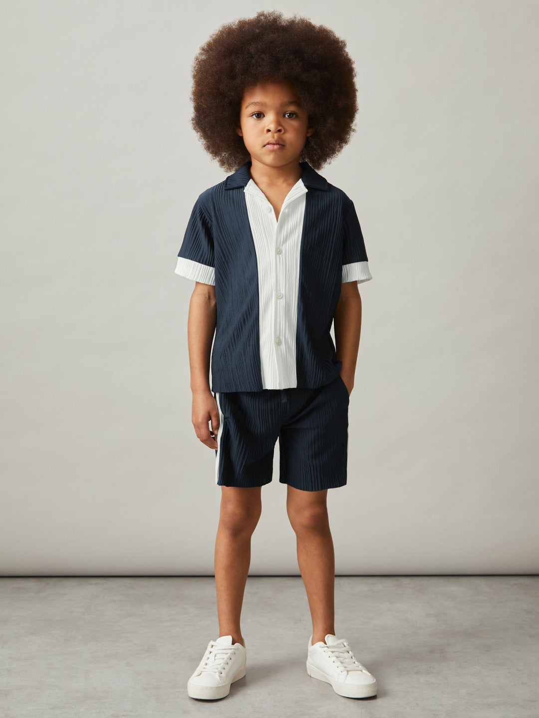 9-13 yrs Plissé Colour-Block Shorts Navy/White | Children & Baby