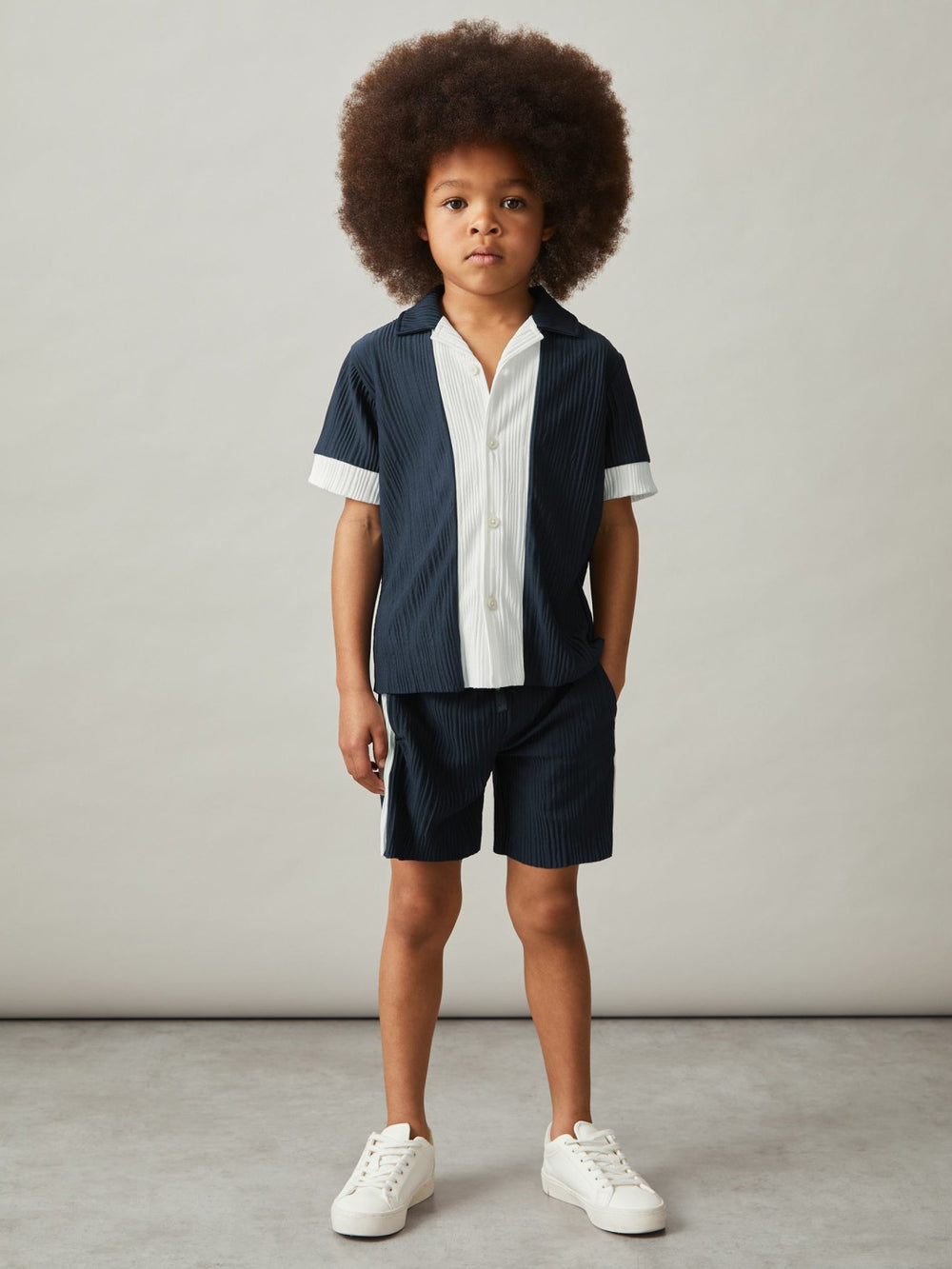 9-13 yrs Plissé Colour-Block Shorts Navy/White | Children & Baby