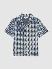 9-13 yrs Zig-Zag Knit Cuban-Collar Shirt Blue | Children & Baby