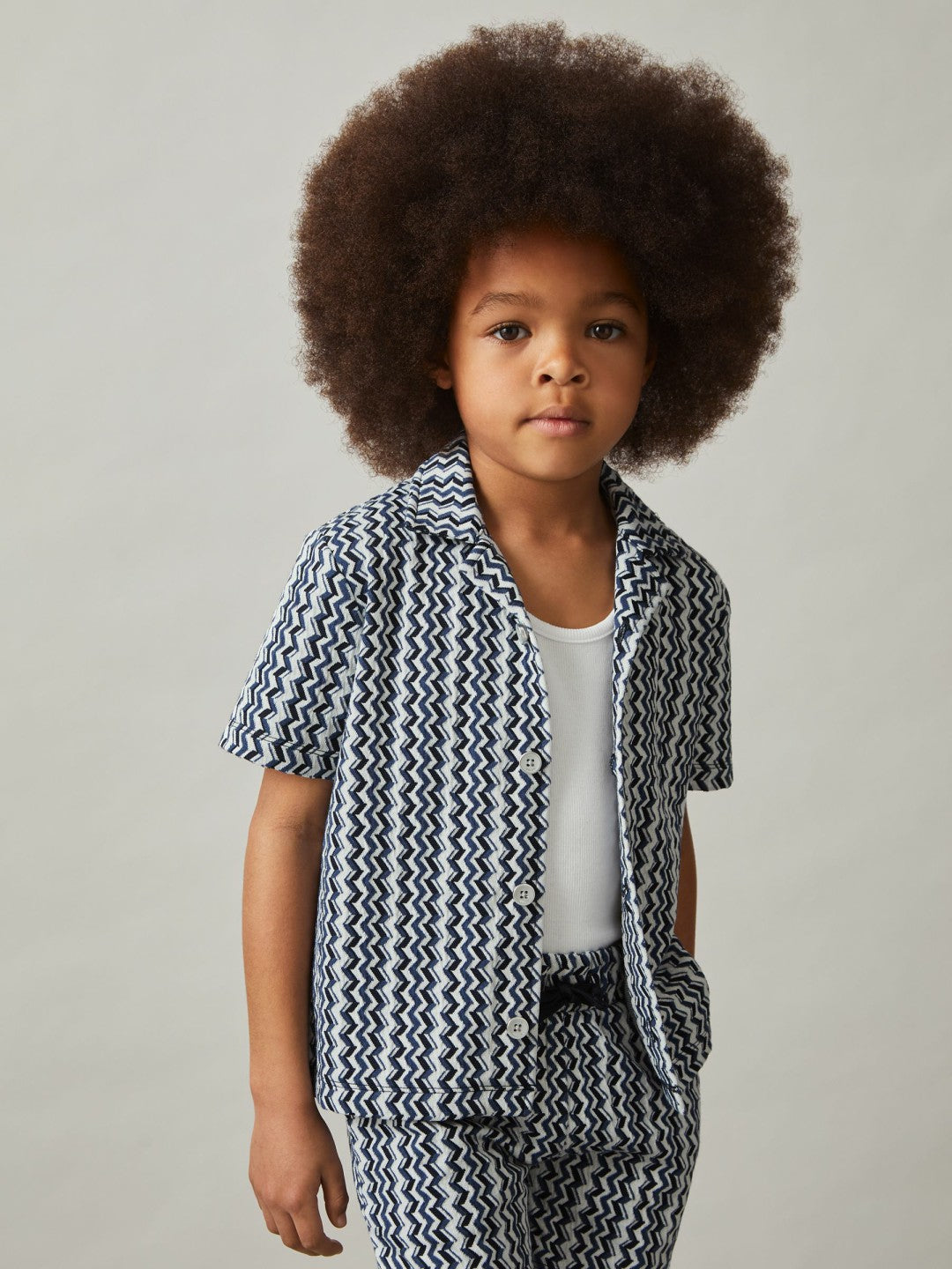9-13 yrs Zig-Zag Knit Cuban-Collar Shirt Blue | Children & Baby