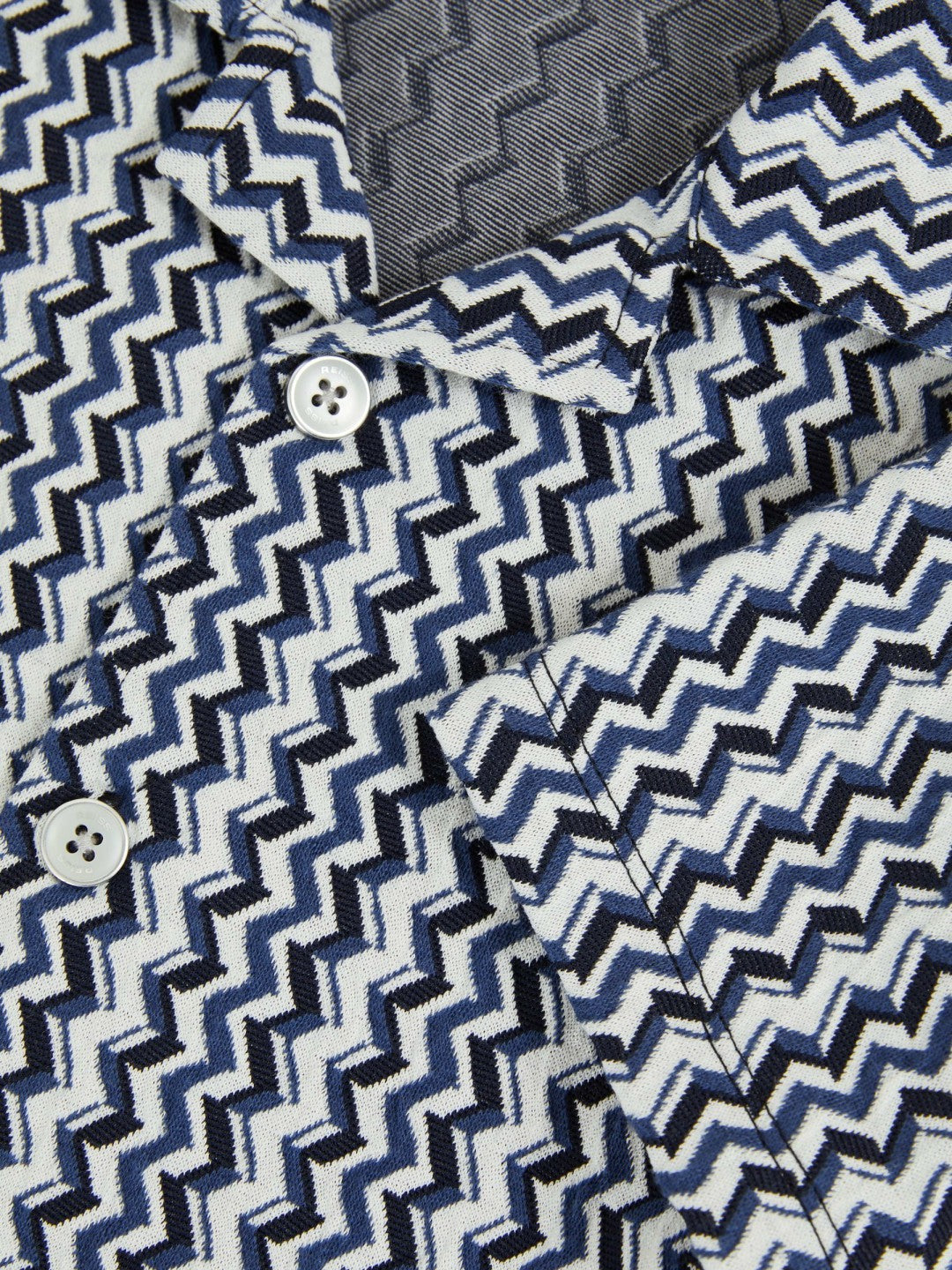 9-13 yrs Zig-Zag Knit Cuban-Collar Shirt Blue | Children & Baby
