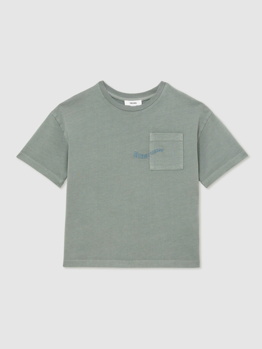 13-14 yrs Cotton Palm-Embroidery Oversize T-Shirt Washed Sage | Children & Baby