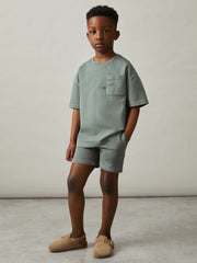 13-14 yrs Cotton Palm-Embroidery Oversize T-Shirt Washed Sage | Children & Baby
