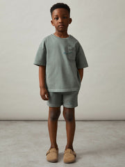 3-9 yrs Cotton Brand-Embroidered Shorts Washed Sage | Children & Baby