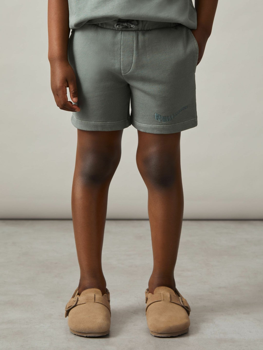 3-9 yrs Cotton Brand-Embroidered Shorts Washed Sage | Children & Baby