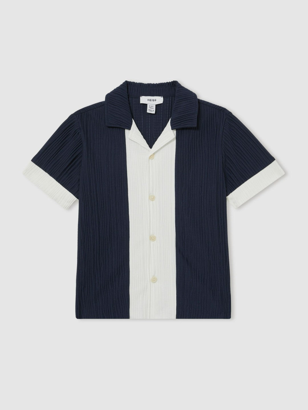 9-13 yrs Plissé Colour-Block Shirt Navy/White | Children & Baby