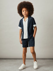 3-9 yrs Plissé Colour-Block Shirt Navy/White | Children & Baby