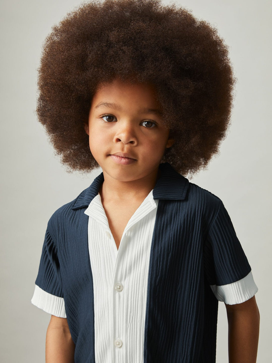 3-9 yrs Plissé Colour-Block Shirt Navy/White | Children & Baby
