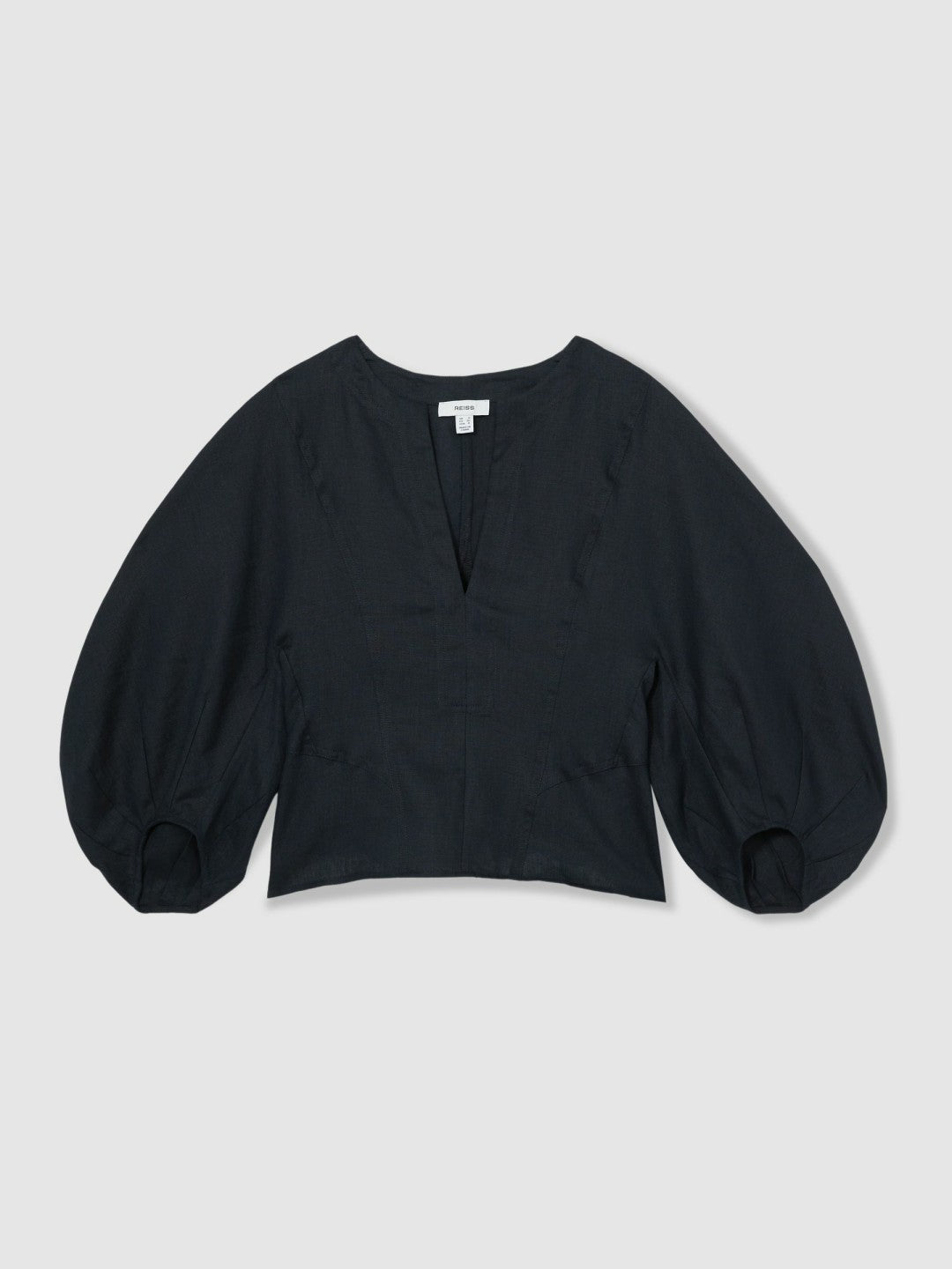 Linen Balloon-Sleeve Top Navy | Women