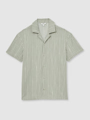 Textured Stripe Cuban Collar Shirt Sage/White | Men