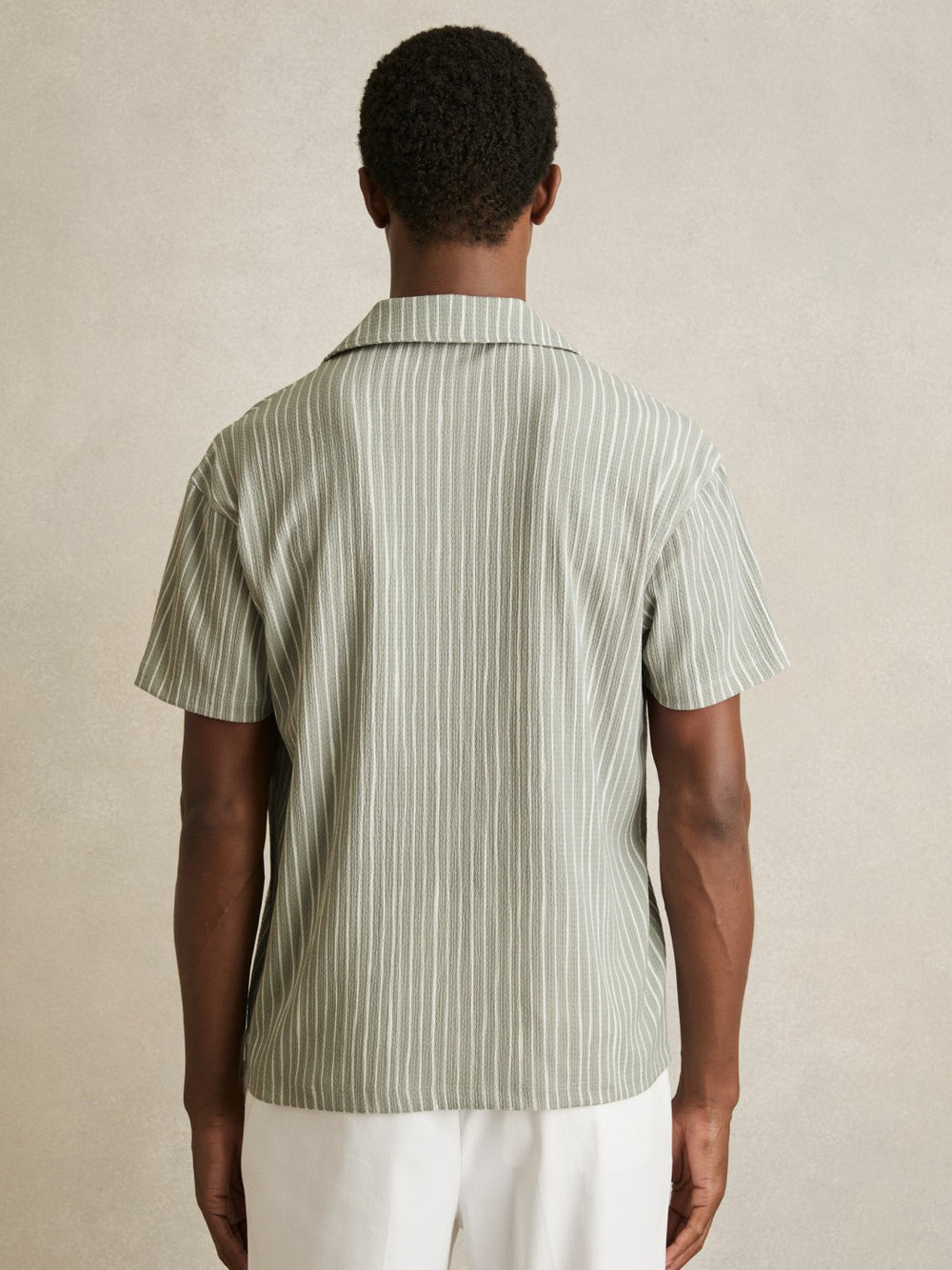 Textured Stripe Cuban Collar Shirt Sage/White | Men