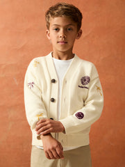 9-13 yrs SmileyWorld Embroidery Cardigan Unisex Fit Off White | Children & Baby
