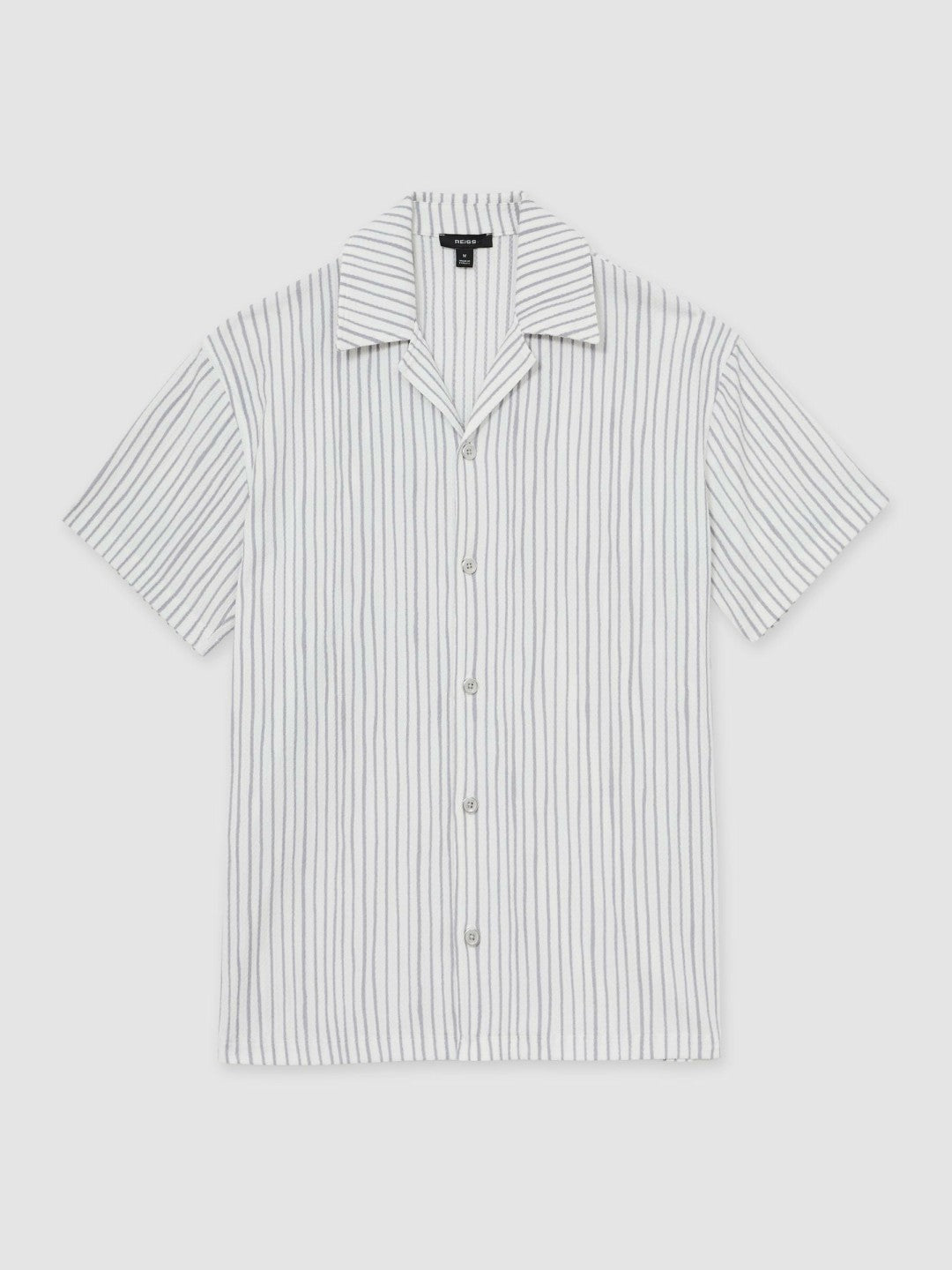 Textured Stripe Cuban Collar Shirt White/Soft Blue | Men