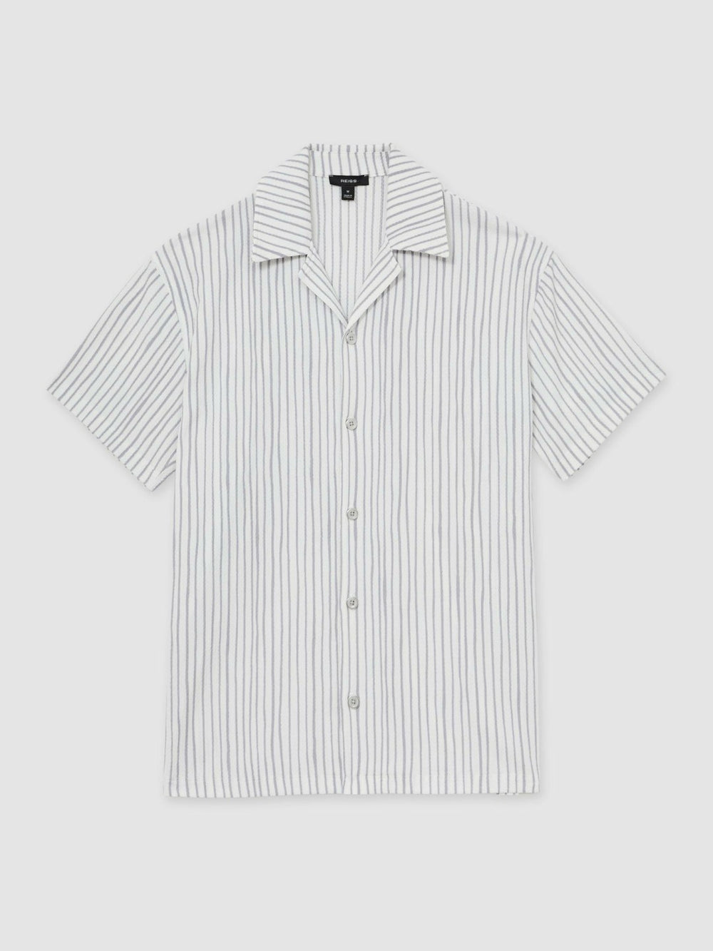 Textured Stripe Cuban Collar Shirt White/Soft Blue | Men