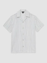 Textured Stripe Cuban Collar Shirt White/Soft Blue | Men