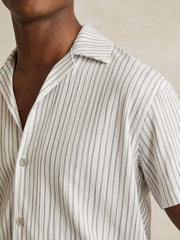 Textured Stripe Cuban Collar Shirt White/Soft Blue | Men