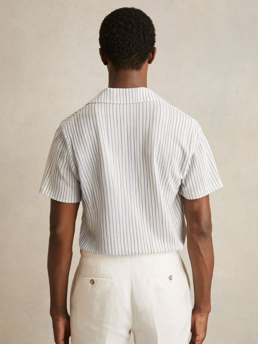 Textured Stripe Cuban Collar Shirt White/Soft Blue | Men