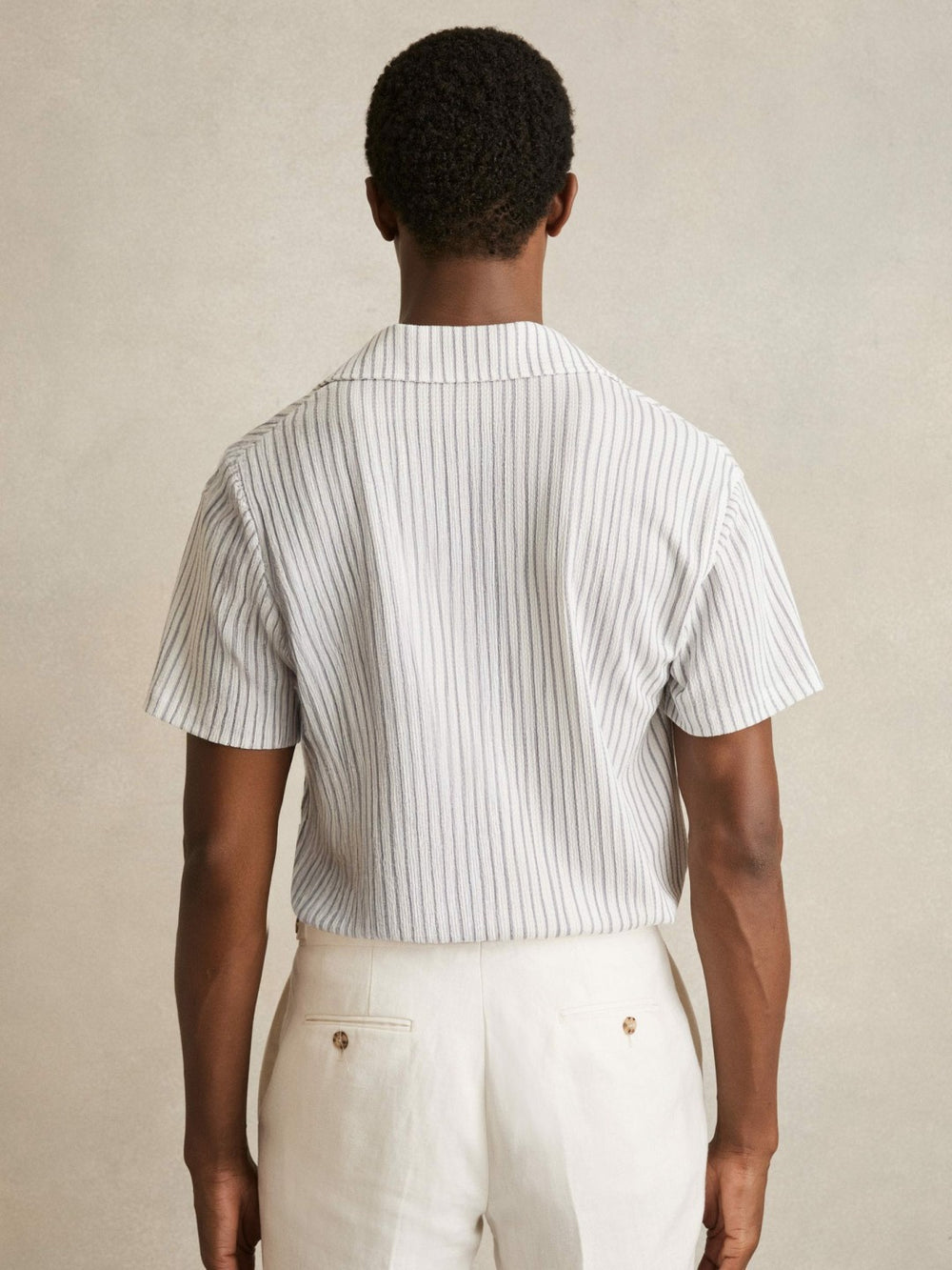 Textured Stripe Cuban Collar Shirt White/Soft Blue | Men