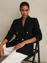 Oversized Double-Breasted Blazer Linen-Blend Black | Women