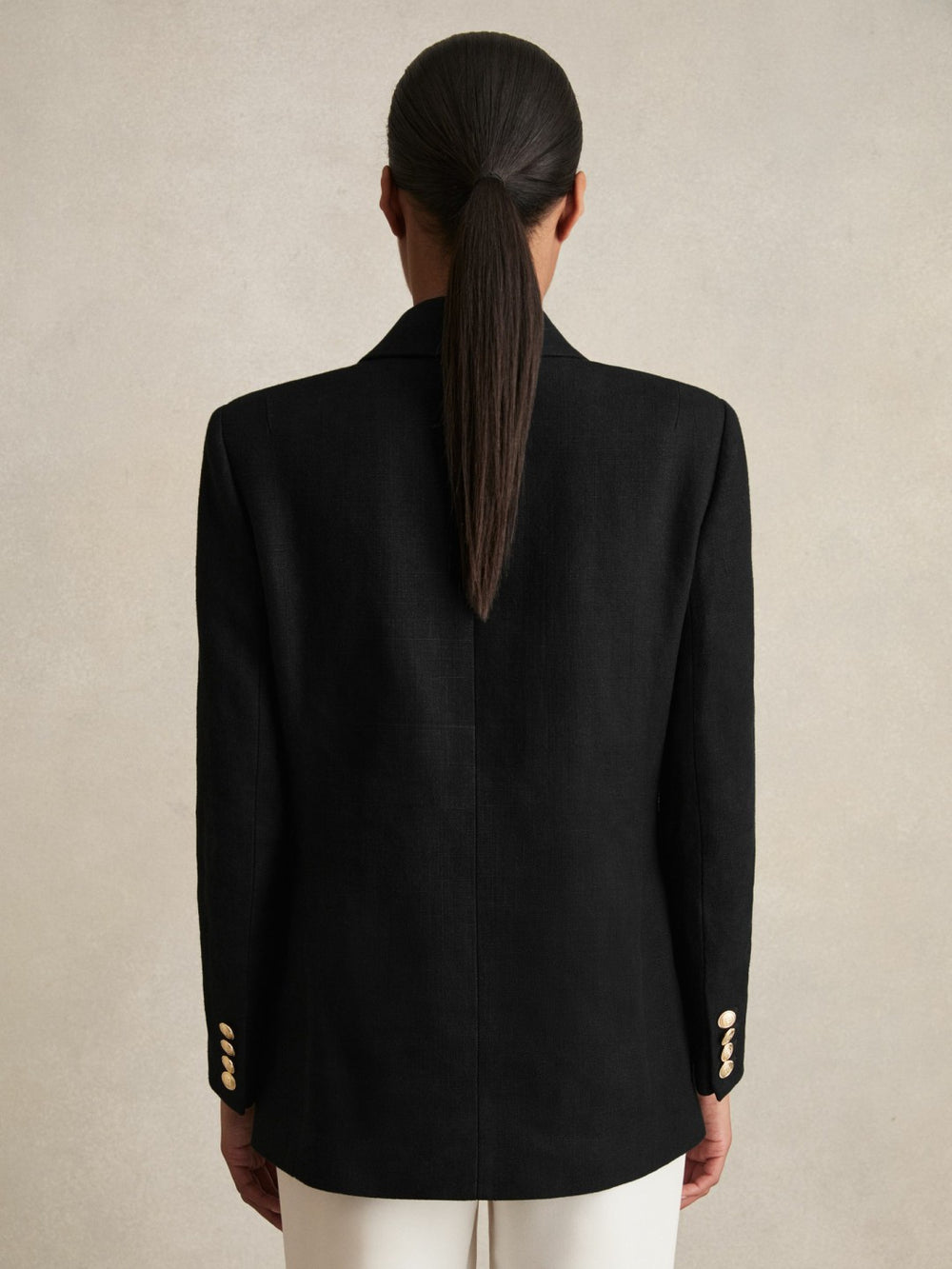 Oversized Double-Breasted Blazer Linen-Blend Black | Women