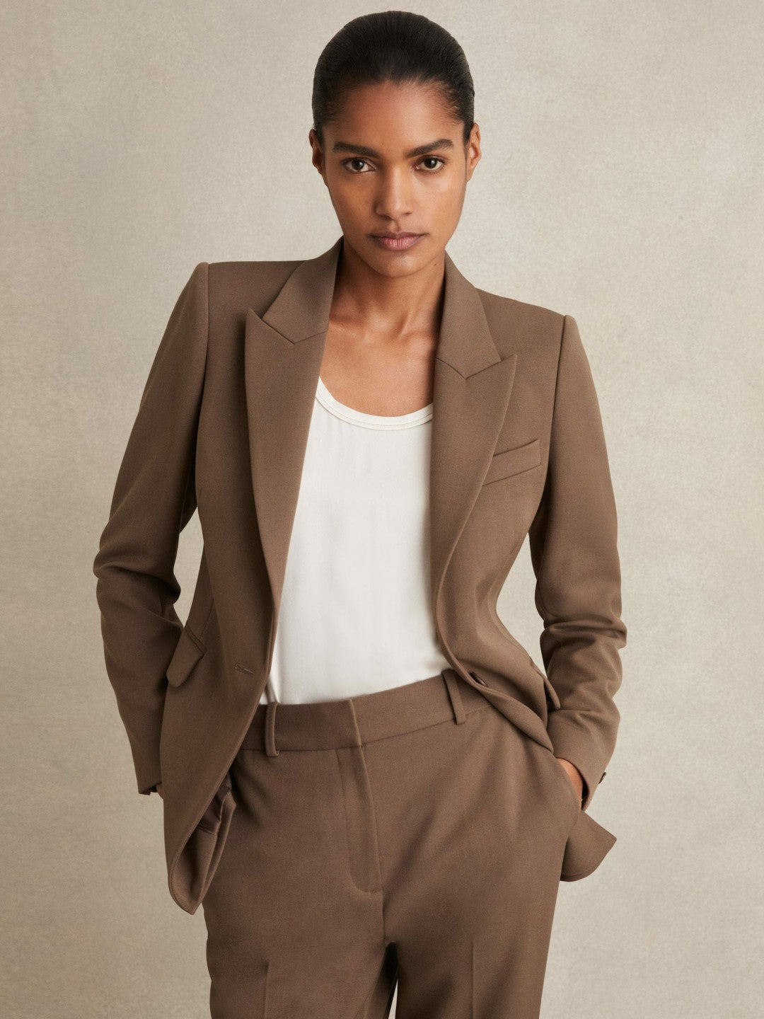 Petite Tailored Single Breasted Suit Blazer Mink Neutral | Women