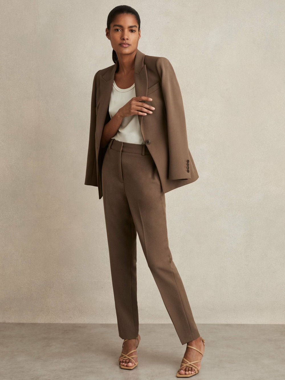 Petite Tailored Single Breasted Suit Blazer Mink Neutral | Women