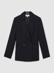 Wool Blend Double Breasted Suit Blazer Navy | Women